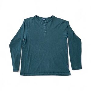 Patagonia Men's Midnight Green Long Sleeve Organic Cotton Henley Shirt Sz Med